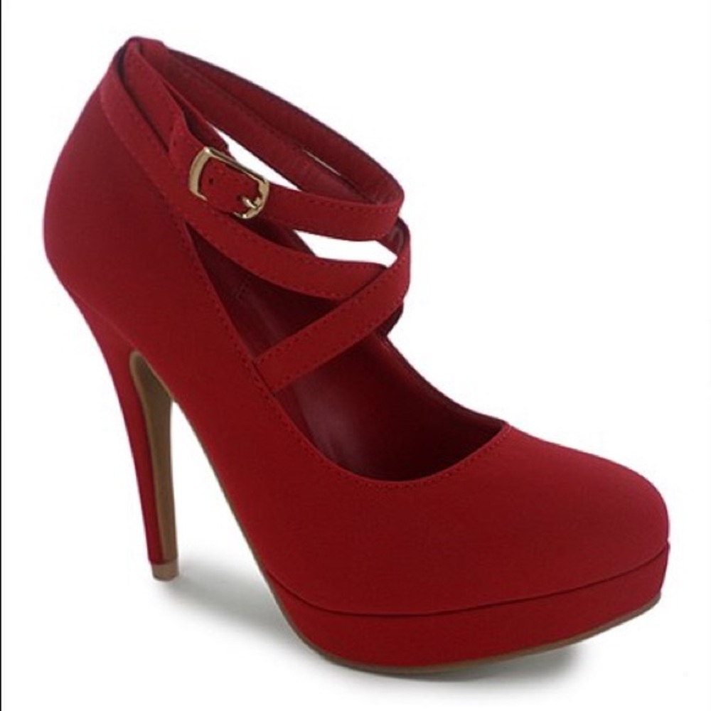 Red Ankle Wrap Strappy Pump 4.5" heel, Sz 7.5